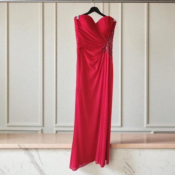 Strapless Red Beaded Cut Out Back Elegant Formal Maxi Dress SZ 6 - Picture 2 of 14